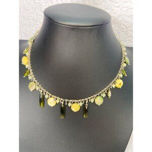 Bohemian Silver Tone Multicolor Bead Necklace Lia Sophia Green Yellow MOP Glass